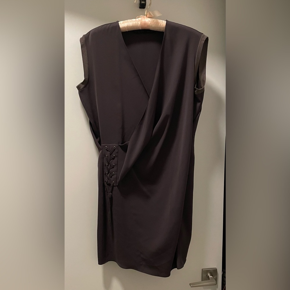 AllSaints Gray-GreenSleeveless Dress with Lace-Up